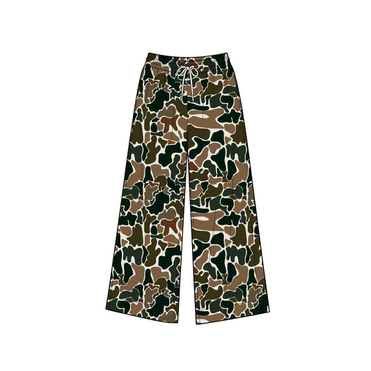 8.1 P1109 Preorder Adult Brown Camo Print Woman Bottom Yoga Pockets Straight Pants