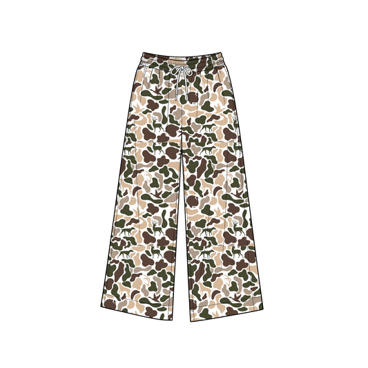 8.1 P1110 Preorder Adult Brown Khaki Camo Print Woman Bottom Yoga Pockets Straight Pants