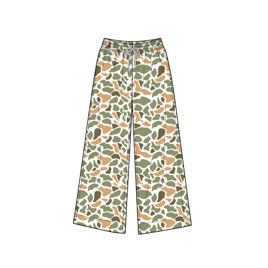 8.1 P1111 Preorder Adult Orange Green Camo Print Woman Bottom Yoga Pockets Straight Pants