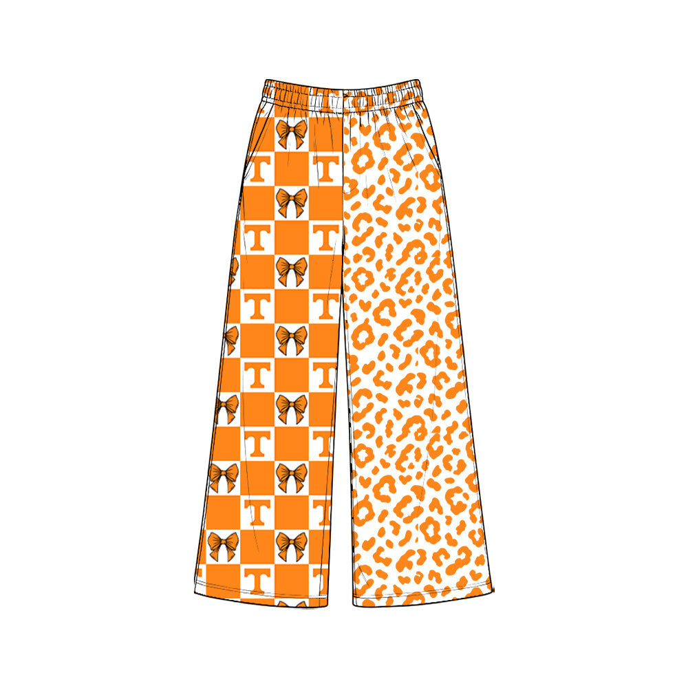8.3 P1113 Preorder Adult Teams Tennessee Bows Checkered Leopard Print Woman Bottom Pockets Straight Pants