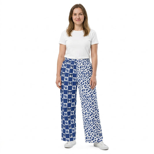 P1114 Adult Teams Kentucky Bows Checkered Leopard Print Woman Bottom Pockets Straight Pants