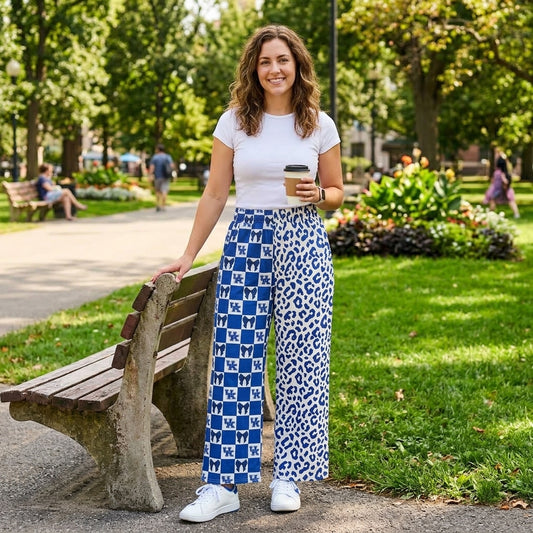 P1114 Adult Teams Kentucky Bows Checkered Leopard Print Woman Bottom Pockets Straight Pants