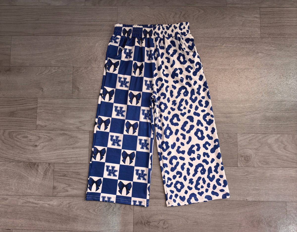 8.3 P1114 Preorder Adult Teams Kentucky Bows Checkered Leopard Print Woman Bottom Pockets Straight Pants