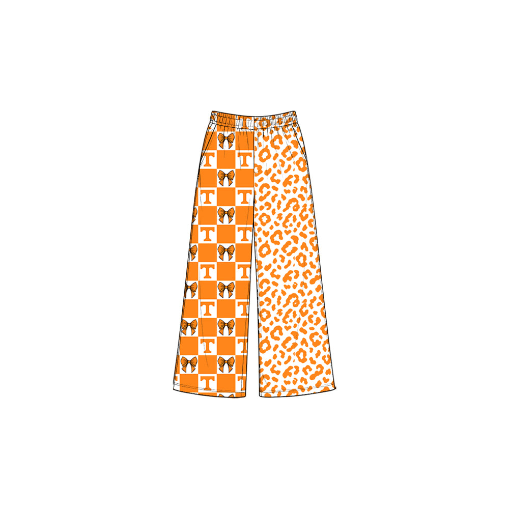8.3  P1121 Preorder Teams Tennessee Bows Checkered Leopard Print Girls Bottom Pockets Straight Pants