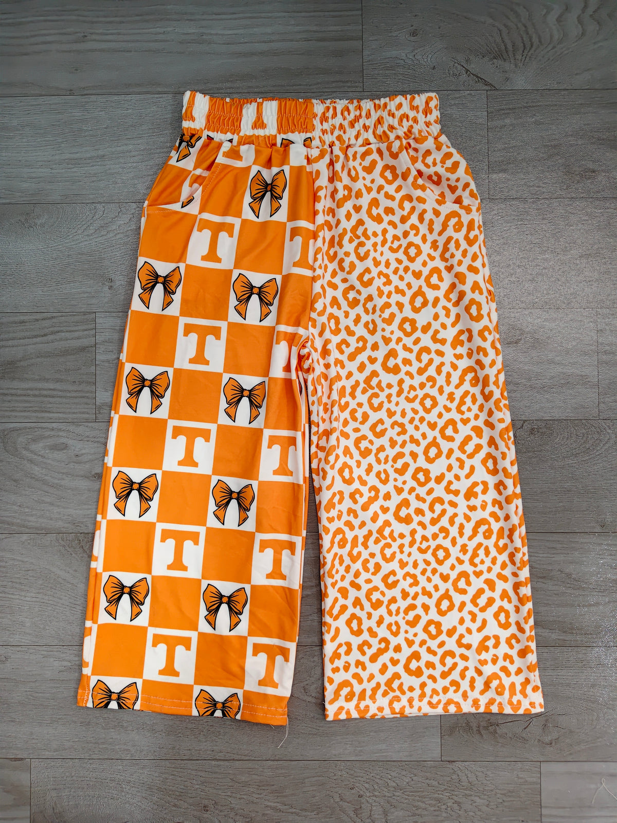 8.3  P1121 Preorder Teams Tennessee Bows Checkered Leopard Print Girls Bottom Pockets Straight Pants