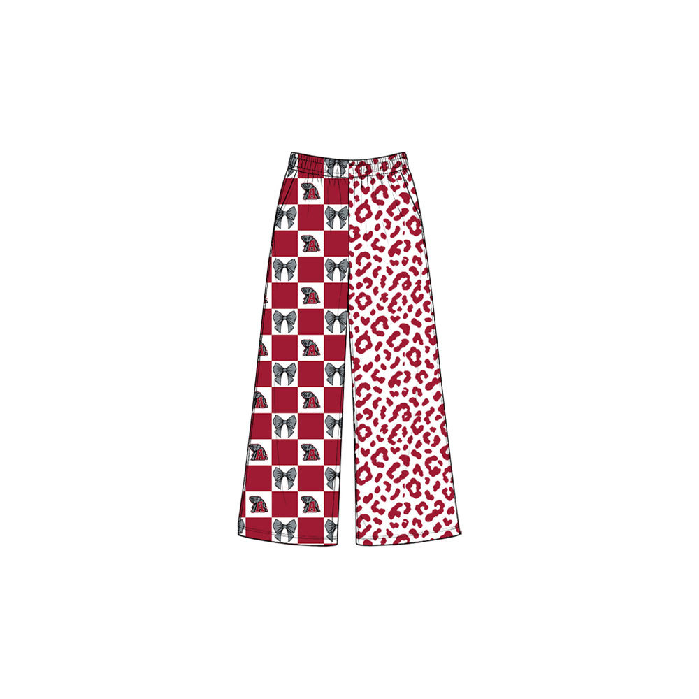 8.3  P1123 Preorder Teams Alabama Bows Checkered Leopard Print Girls Bottom Pockets Straight Pants