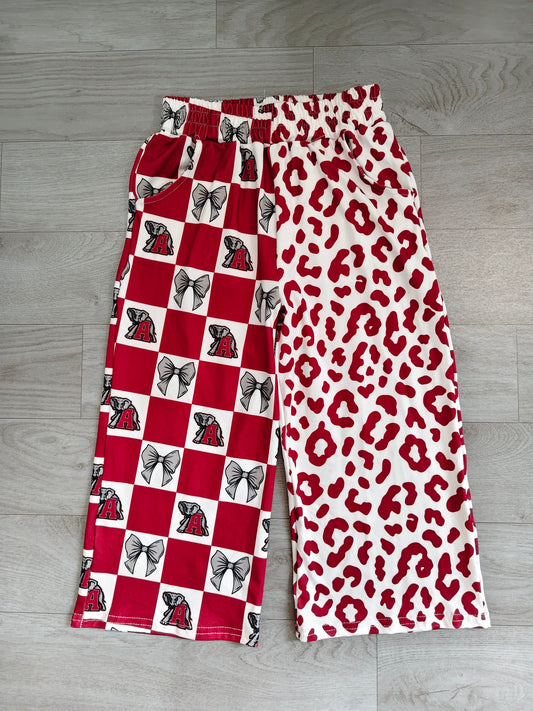 8.3  P1123 Preorder Teams Alabama Bows Checkered Leopard Print Girls Bottom Pockets Straight Pants