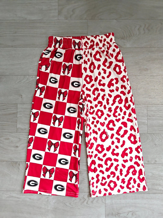 8.3  P1126 Preorder Teams Georgia Bows Checkered Leopard Print Girls Bottom Pockets Straight Pants