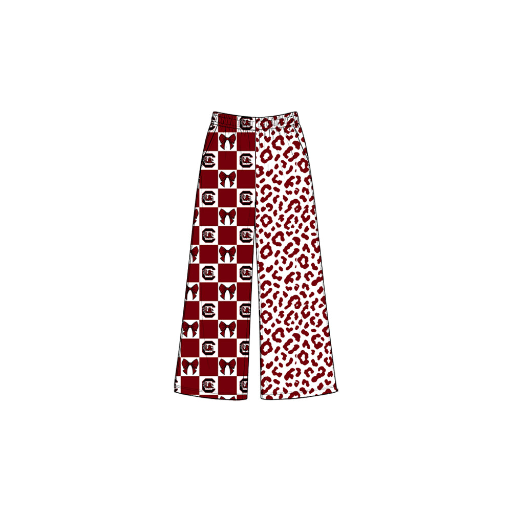 8.3  P1127 Preorder Teams Gamecock Bows Checkered Leopard Print Girls Bottom Pockets Straight Pants