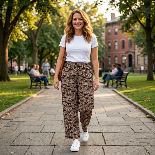 P1129 Adult Leopard Bat Woman Halloween Wide Straight Pants