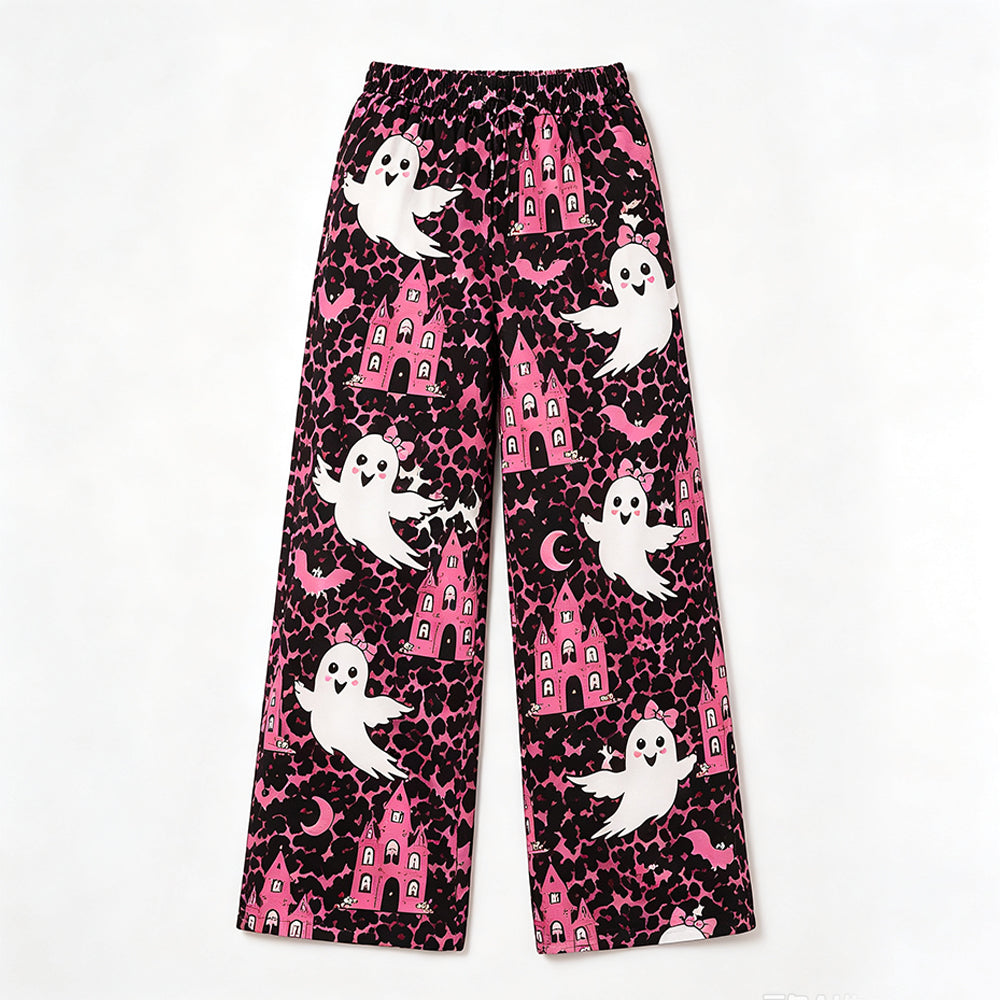 8.3  Preorder Adult Halloween Pink Leopard  Ghost Wide Pants