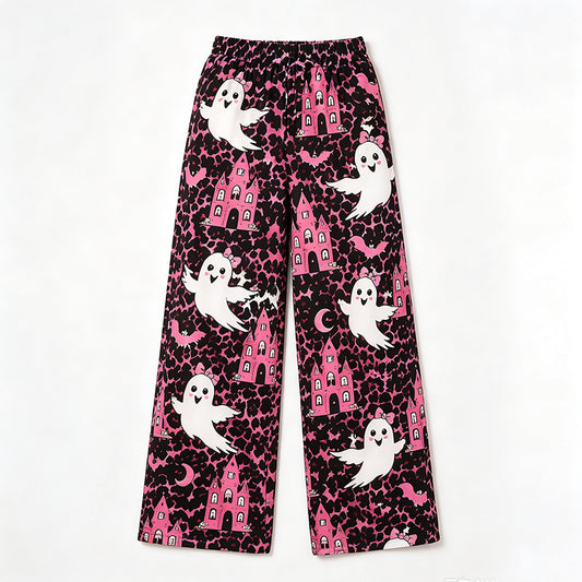 8.3  Preorder Adult Halloween Pink Leopard  Ghost Wide Pants