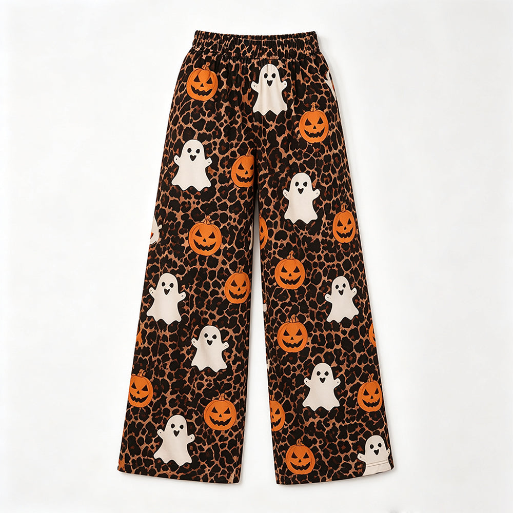 8.3  Preorder Adult Halloween Leopard  Ghost Pumpkin Wide Pants