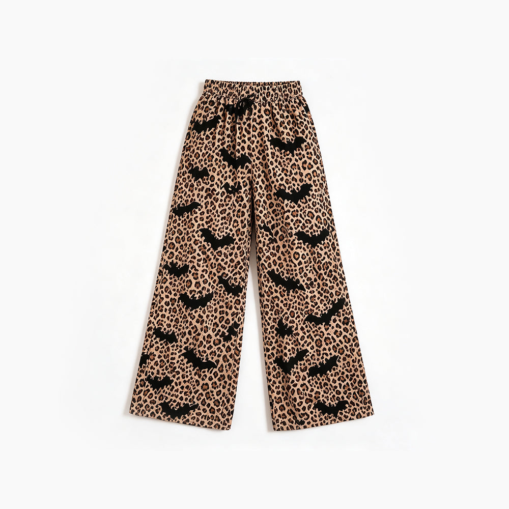 8.5 Preorder Baby Girls Halloween Leoaprd Bat Wide Leg Pants