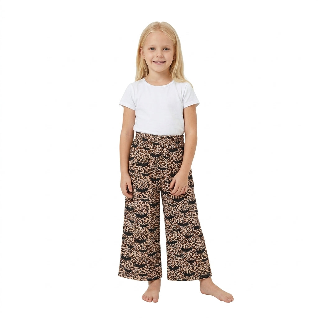 P1133 Bat Leopard Print Pockets Baby Girls Halloween Straight Pants