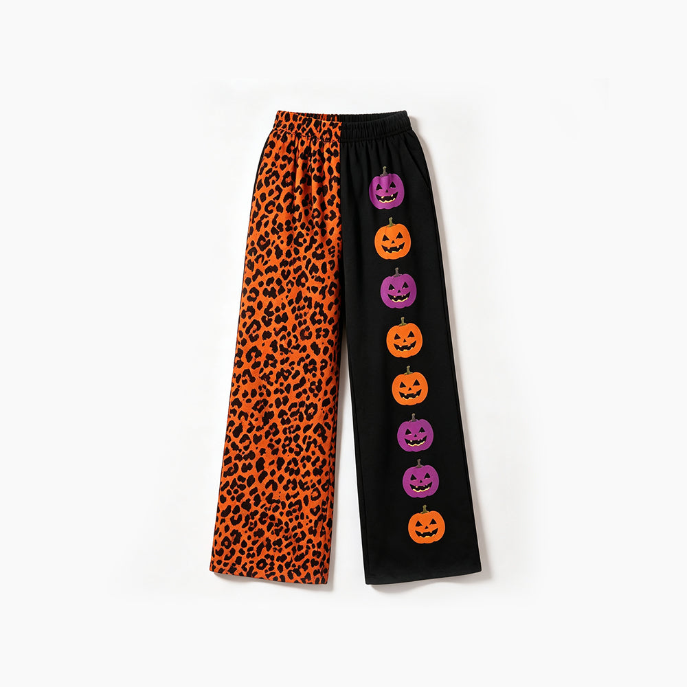 8.5 Preorder Baby Girls Halloween Leopard & Pumpkin Print Wide Leg Pants