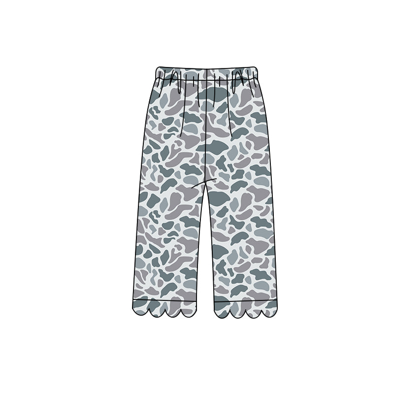8.10 Preorder Kids Girls Grey Camo  Scalloped Pants