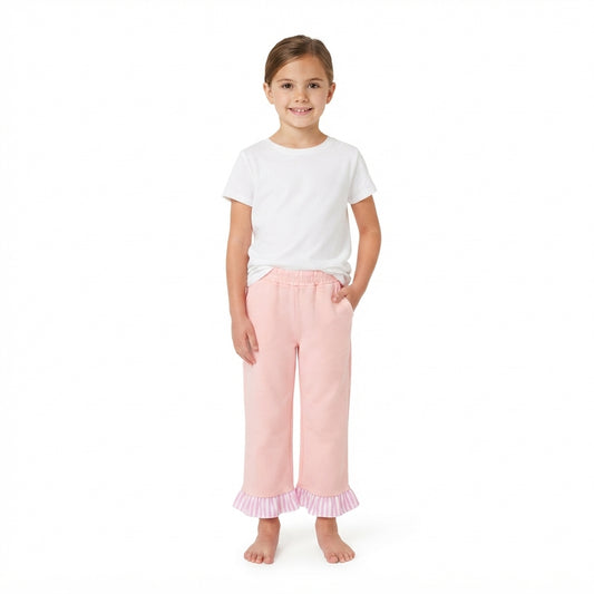 P1151 Pink Girls Wide Leg With Beige Stripe