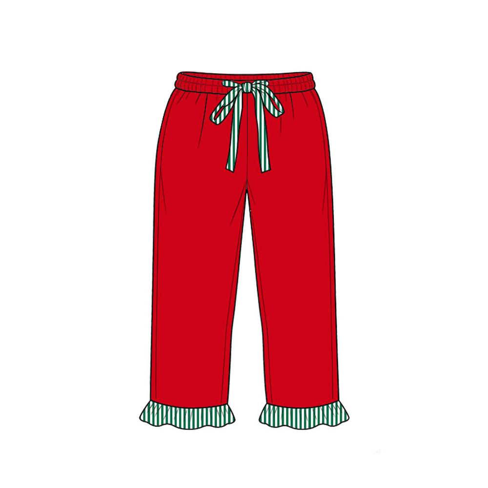 P1153 Preorder Kids Girls  Red Pants with Green Striped Ruffle