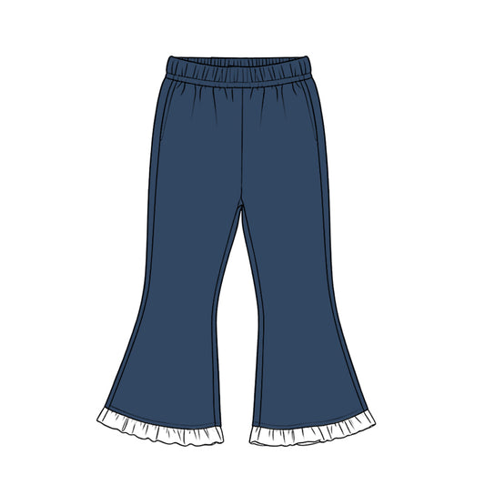 8.19 Preorder Kids Girls Navy Contrast White Ruffle Hem Flare Pants
