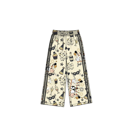 8.19 P1174 Preorder Goose Cake Print Girls Happy New Year Bottom Straight Yoga Pants