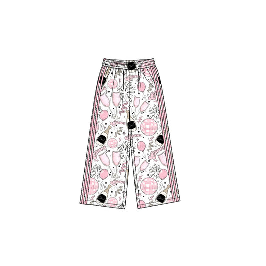8.19 P1175 Preorder Cheers Stars Pink Print Girls Happy New Year Bottom Straight Yoga Pants