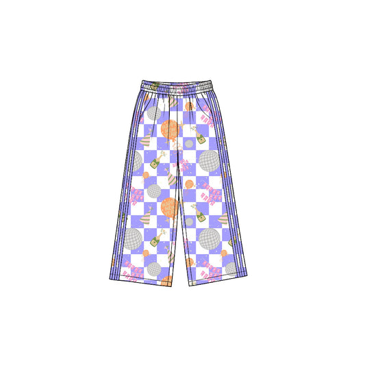 8.19 P1176 Preorder Cheers Purple Checkered Print Girls Happy New Year Bottom Straight Yoga Pants