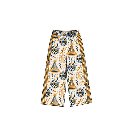 8.19 P1178 Preorder Cheers Stars Gold Print Girls Happy New Year Bottom Straight Yoga Pants