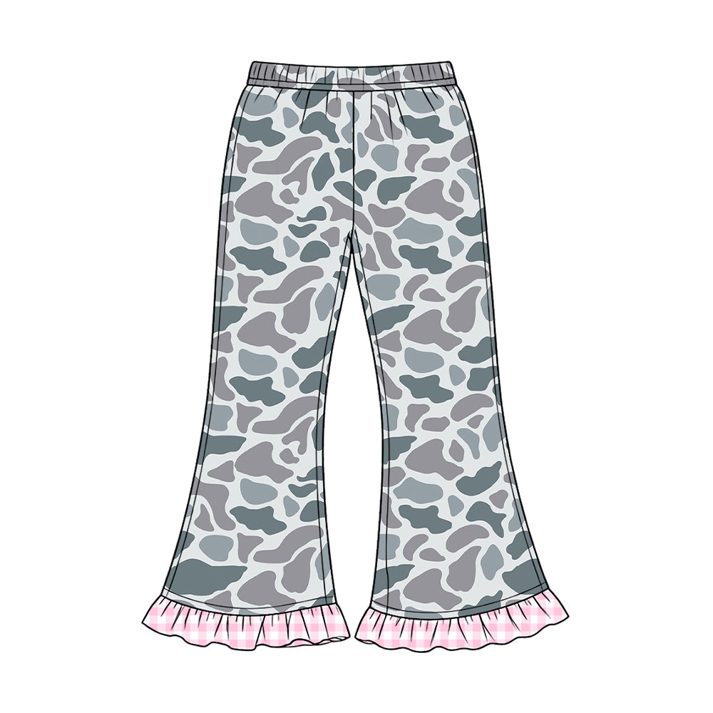 8.20 P1185 Preorder Grey Camo Print Girls Bell Bottom Pants