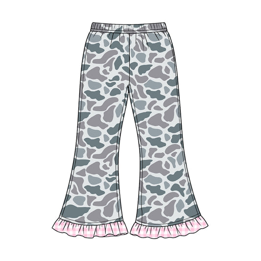8.20 P1185 Preorder Grey Camo Print Girls Bell Bottom Pants