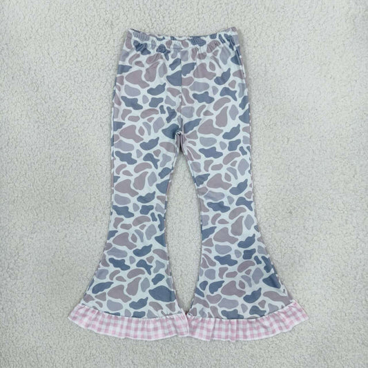 P1185 Grey Camo Print Girls Bell Bottom Pants