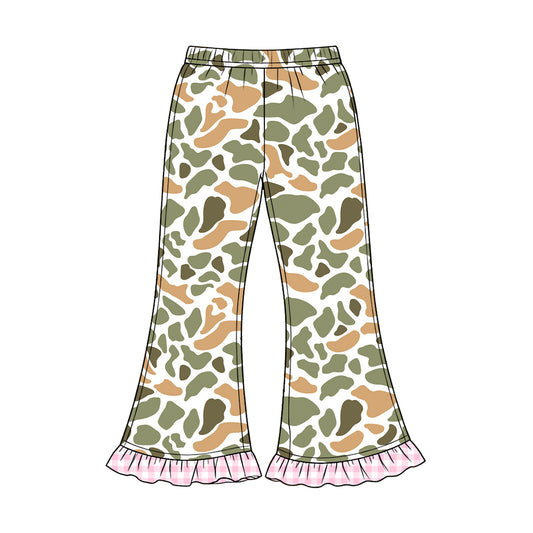 8.20 P1188 Preorder Green Orange Camo Print Girls Bell Bottom Pants