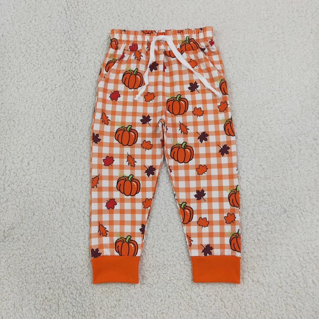 Sibling Baby Boys  Fall Pumpkin Orange Checked Outfit and Romper