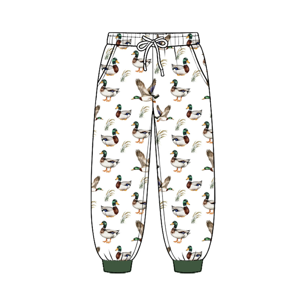 8.25 P1204 Preorder Duck White Print Pockets Boys Bottom Pants