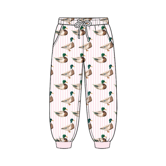 8.25 P1214 Preorder Duck Pink Stripes Print Pockets Girls Bottom Pants