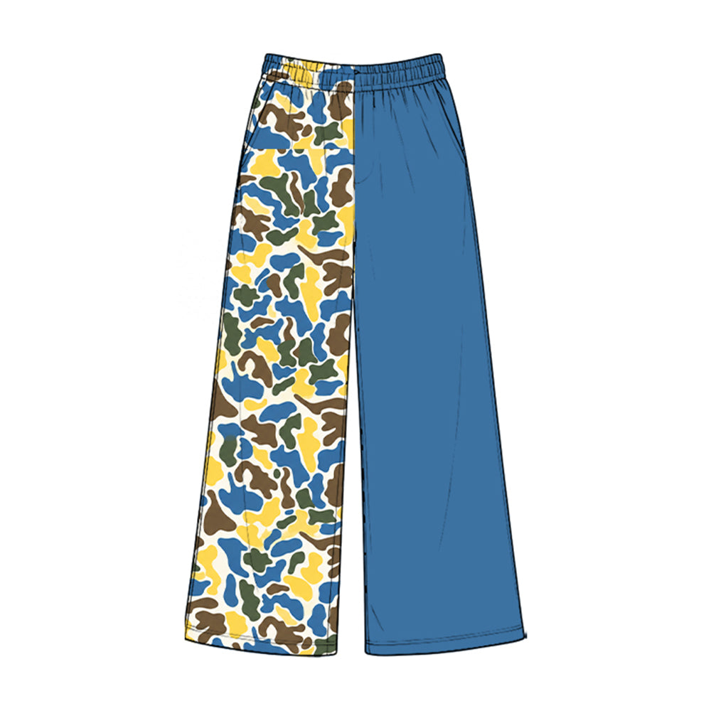 8.28 P1224 Preorder Yellow Blue Camo Print Pockets Straight Girls Bottom Pants