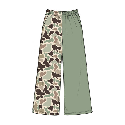 8.28 P1225 Preorder Green Brown Camo Print Pockets Straight Girls Bottom Pants