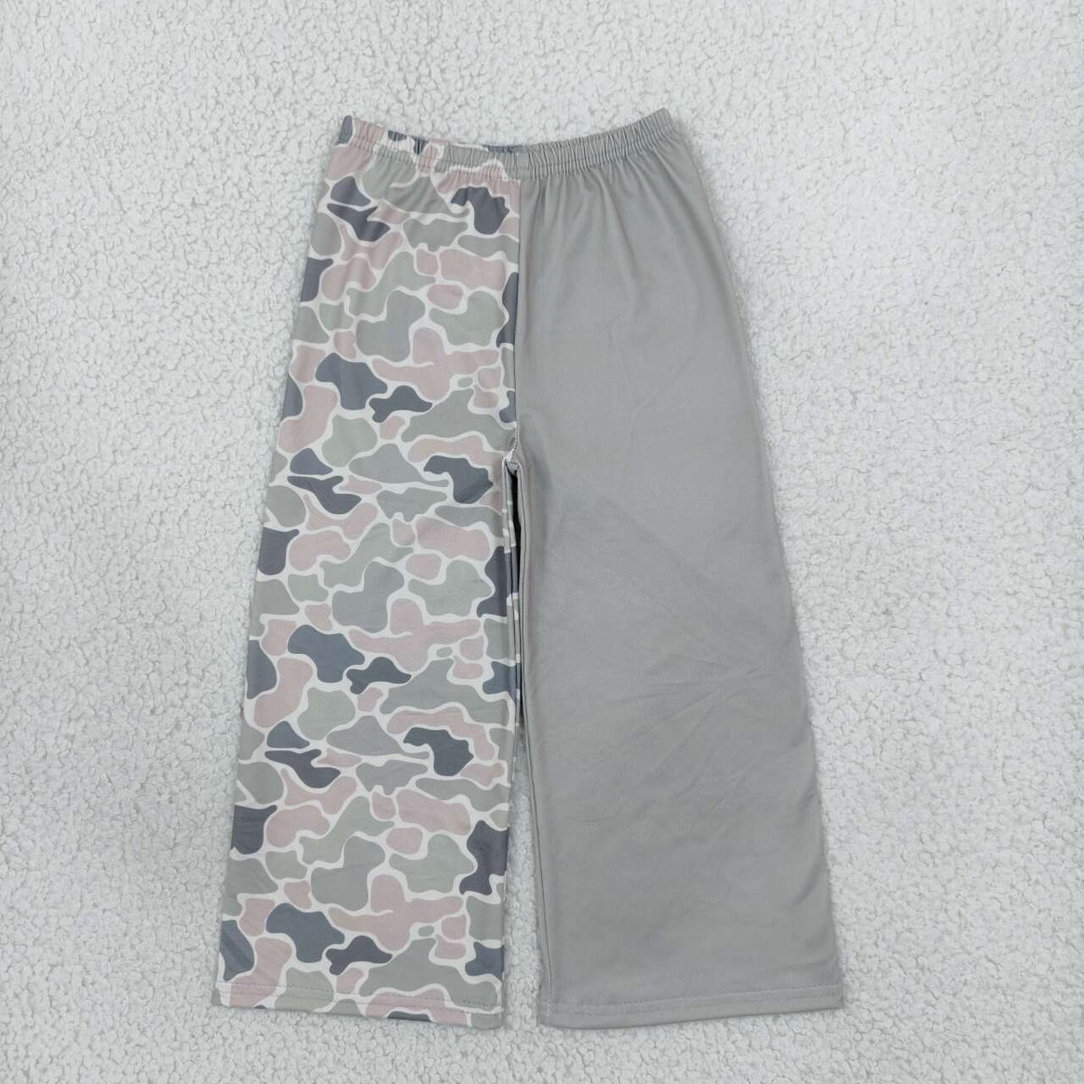 P1226 Grey Khaki Camo Print Girls Bottom Straight Split Pants