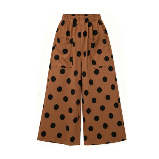 9.5 P1250 Preorder Adult Brown Dots Print Pockets Woman Bottom Straight Pants