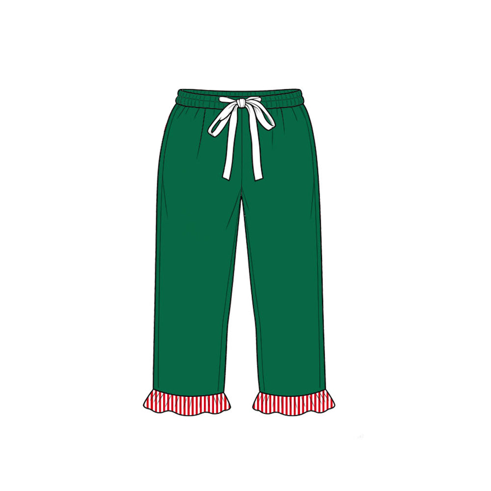 9.17 P1253 Preorder Kids Girls Green Pants with Red Striped Ruffle