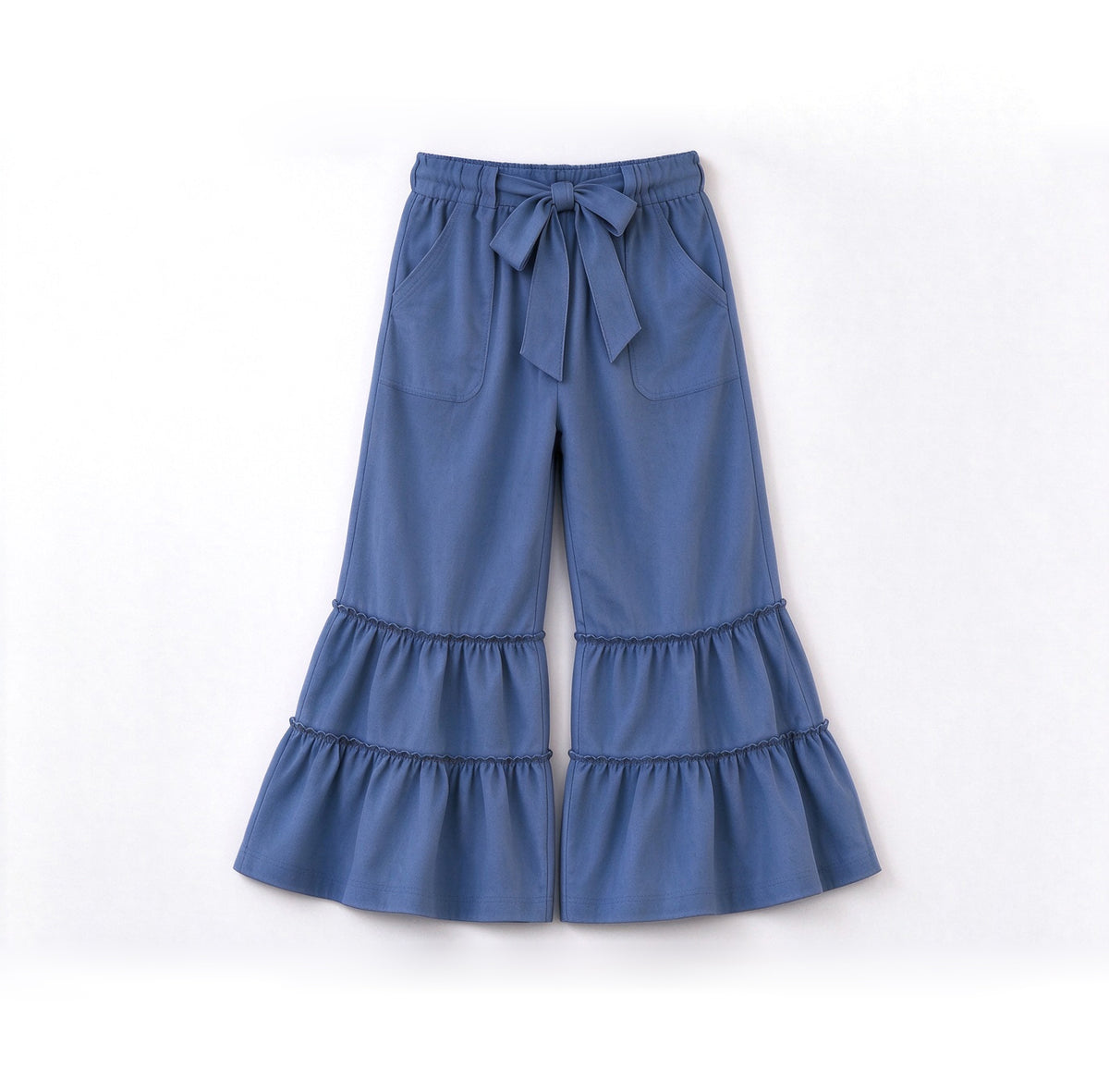 10.5 Preorder P1269 Tiered Ruffle Flare Pants Bow Tie Wide Leg Girls Bottom Trousers with Pockets