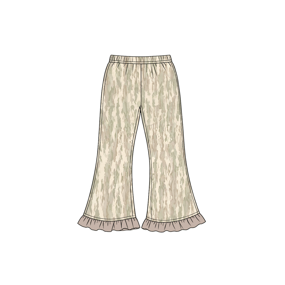 10.9 Preorder P1274 Camo Tie Dye Print Ruffle Girls Bottom Flared Pants