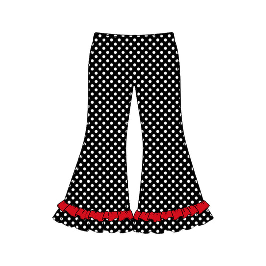 10.17 Preorder P1294 Black Dots Print Girls Bell Bottom Ruffle Pants