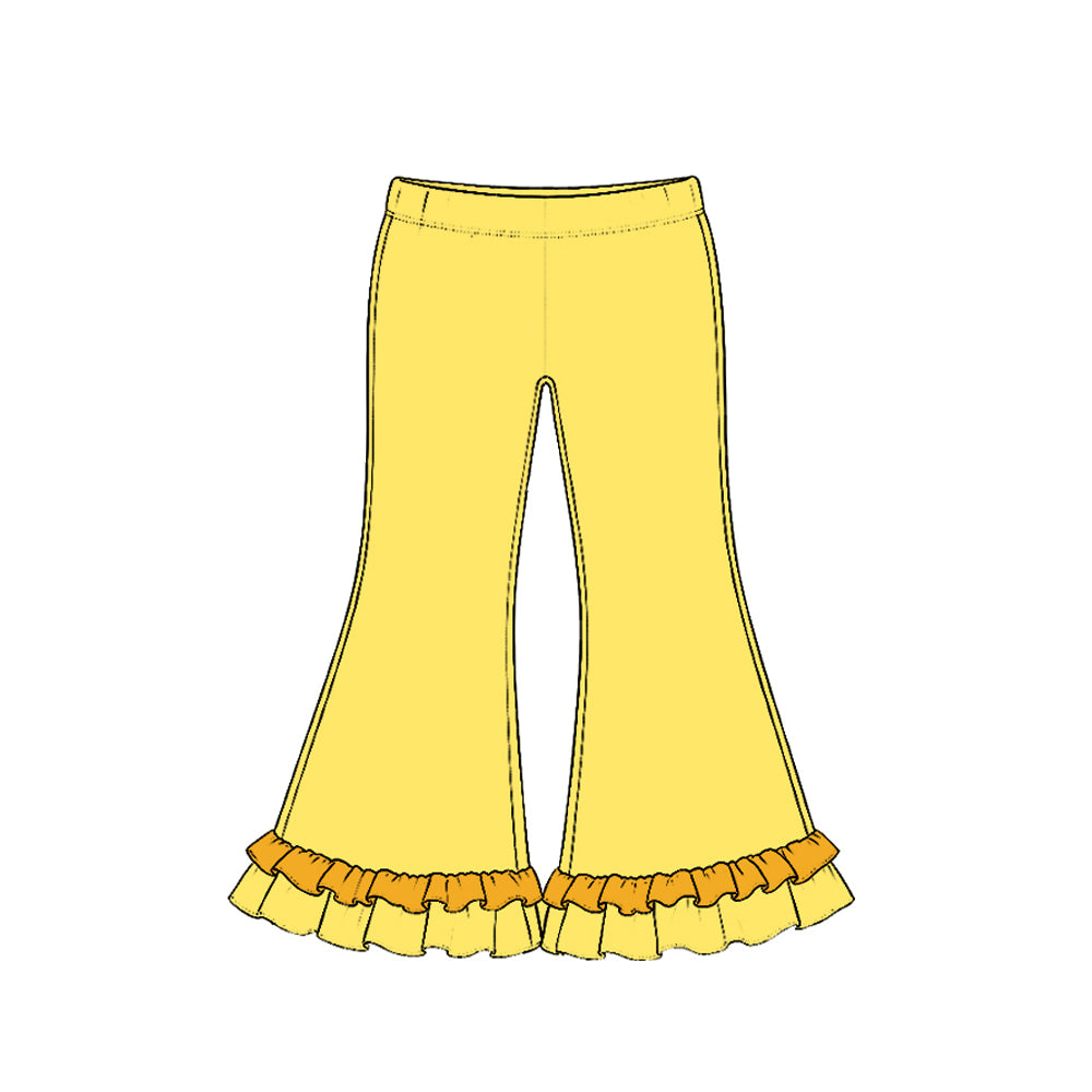 10.21 Preorder P1301 Bright Yellow Color Mustard Ruffle Girls Bell Bottom Pants