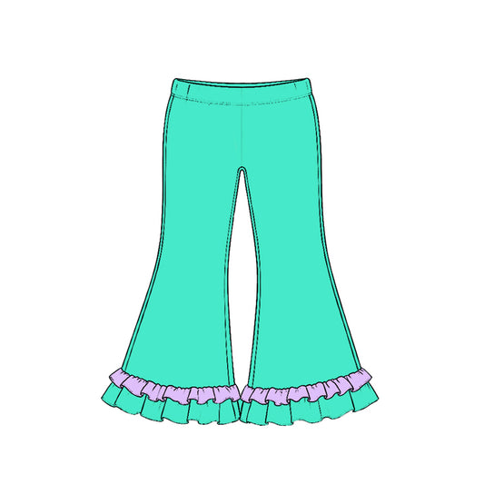 10.21 Preorder P1302 Mint Green Color Lavender Ruffle Girls Bell Bottom Pants