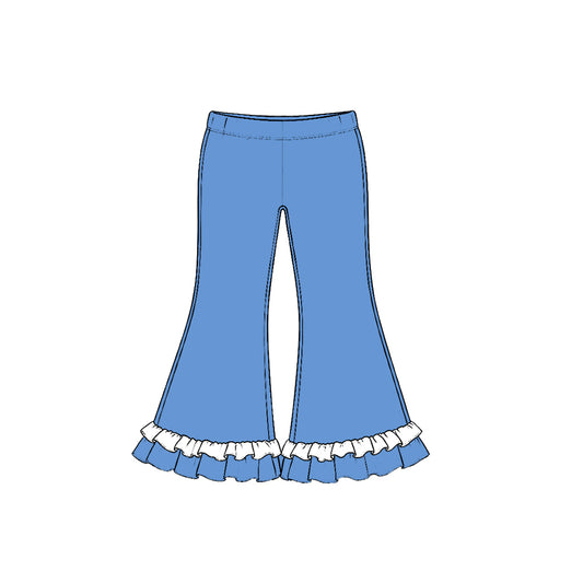 10.22 Preorder P1306 Sky Blue Color White Ruffle Girls Bell Bottom Pants