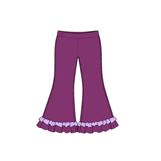 10.22 Preorder P1308 Plum Purple Color Lavender Ruffle Girls Bell Bottom Pants