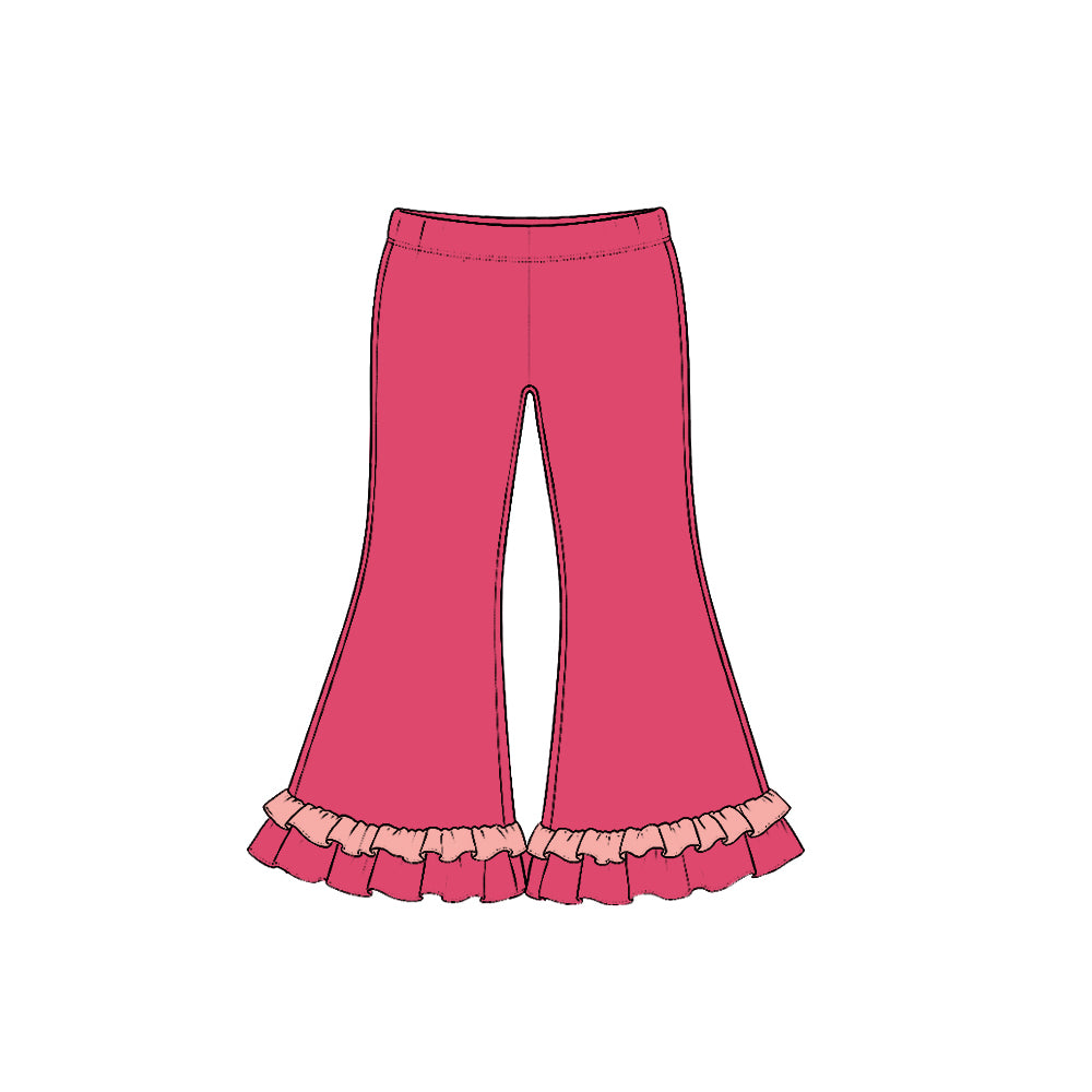 10.22 Preorder P1309 Hot Pink Color Ruffle Girls Bell Bottom Pants