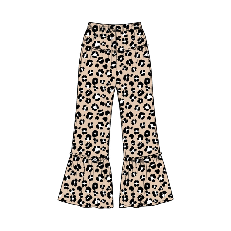 10.27 P1316 Preorder Khaki Leopard Print Girls Bell Bottom Pants