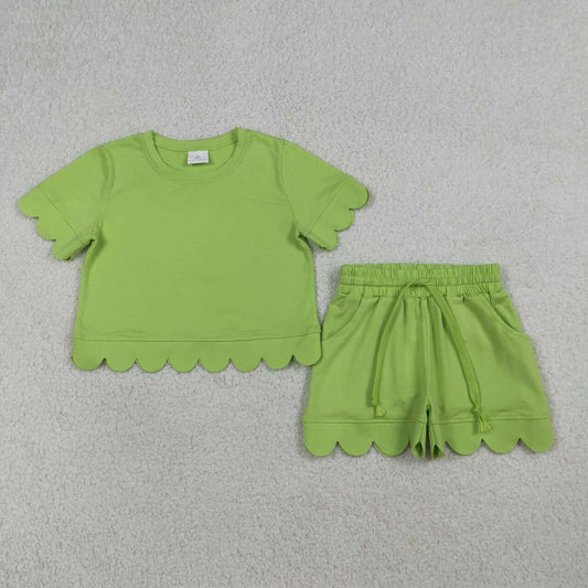 GSSO3179 Baby Girls Green Cotton Scalloped Sets